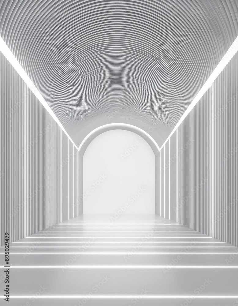 Weißer Hintergrund, 3D-Raum mit Licht, abstrakter Raum, Technologietunnel, Bühnenboden. Leerer weißer futuristischer 3D-Neon-Hintergrund, Studio, futuristischer Korridor, modernes Interieur, silbern Weißer Hintergrund, 3D-Raum mit Licht, abstrakter Raum, Technologietunnel, Bühnenboden. Leerer weißer futuristischer 3D-Neon-Hintergrund, Studio, futuristischer Korridor, modernes Interieur, silbern