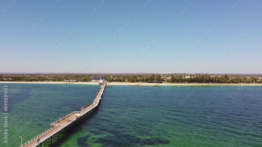Aerial view of Busselton Jetty and coastline in Summer, Western Australia Aerial view of Busselton Jetty and coastline in Summer, Western Australia