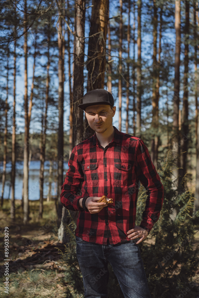 Man in the forest on a picnic. Man in the forest on a picnic.
