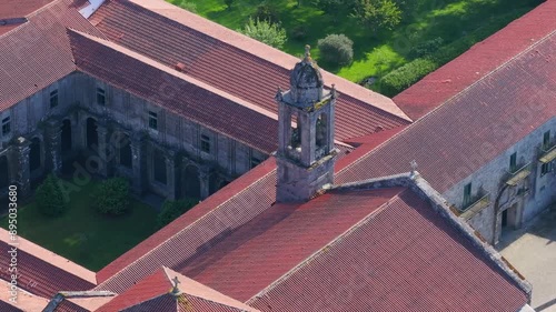 Romanesque Exterior Of Monastery . aerial orbiting photo