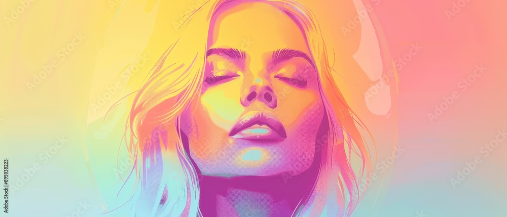 A woman's face is drawn in a colorful, abstract style A woman's face is drawn in a colorful, abstract style