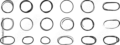 Hand drawn circle line sketch. Pencil or pen circular scribble round circles. Message design element set. Doodle graffiti bubble draft vector illustration.