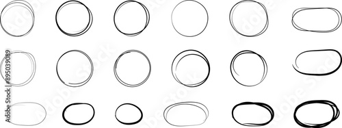 Hand drawn circle line sketch. Pencil or pen circular scribble round circles. Message design element set. Doodle graffiti bubble draft vector illustration.