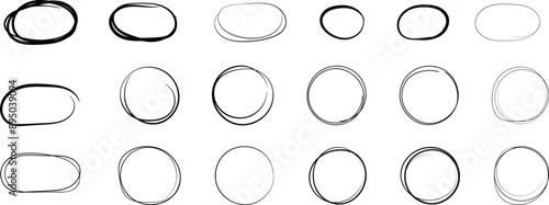 Hand drawn circle line sketch. Pencil or pen circular scribble round circles. Message design element set. Doodle graffiti bubble draft vector illustration.