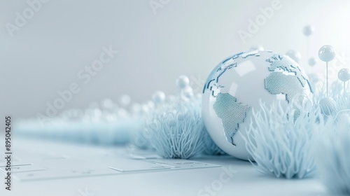 A white globe with a blue