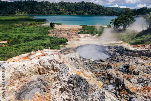 Steam emerging from the sulphur fields and Lake Linow in North Sulawesi, Indonesia; Lahendong, Tomohon Selatan, Tomohon City, North Sulawesi, Indonesia