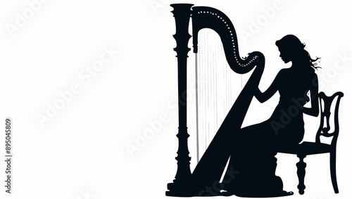 Elegant Harpist Silhouette Vector Illustration