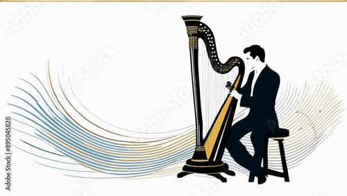 Classical Music Performance: Harp Player Vector