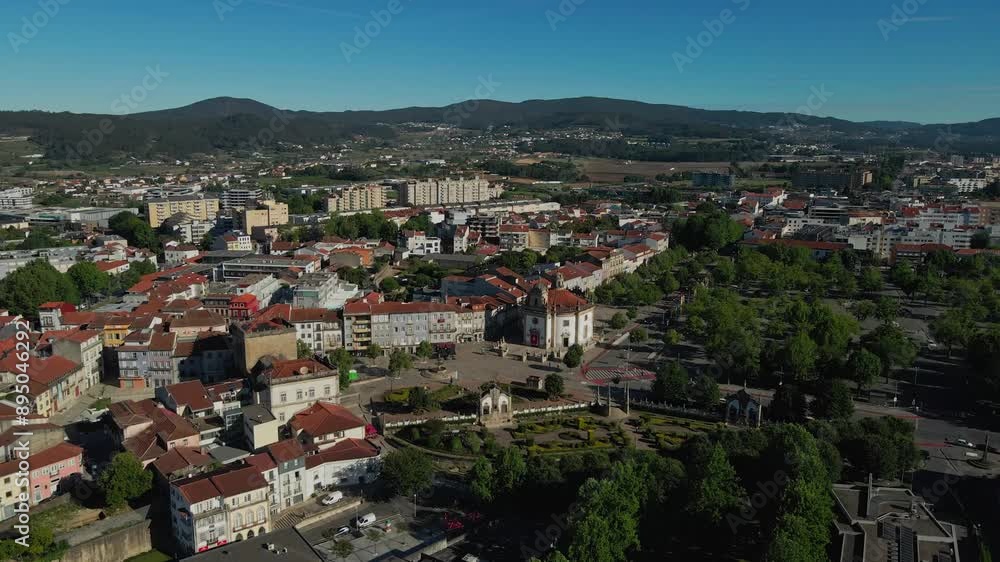 Aerial view of Barcelos city center showcasing Senhor da Cruz Church, Portugal. Aerial view of Barcelos city center showcasing Senhor da Cruz Church, Portugal.