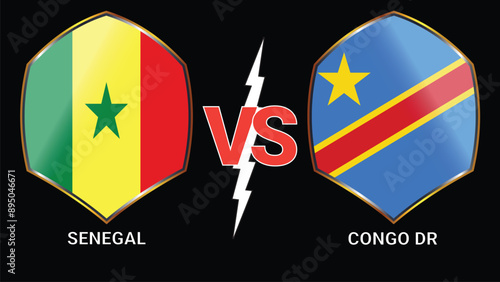 Senegal vs Congo DR Soccer football match with Black Background and Versus Flags. Senegal vs Democratic Republic of the Congo