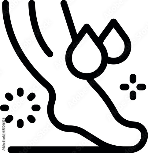 Line icon of leg with drops, depicting concept of athlete foot treatment
