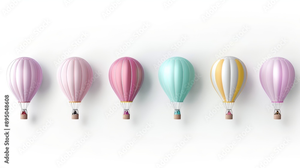 A row of colorful hot air balloons are floating in the sky A row of colorful hot air balloons are floating in the sky