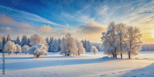 Winter landscape with snow-covered trees and a serene January scene, January, winter, frost, snow, trees, landscape, cold, serene