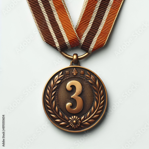 bronze medal with ribbon isolated on white transparent background. third place photo