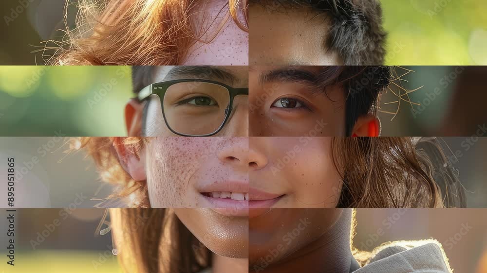 The Beauty of Change: Capturing Teenage Diversity in Fine Art Portraits - faces of teens morphing with mosaic effect zoom