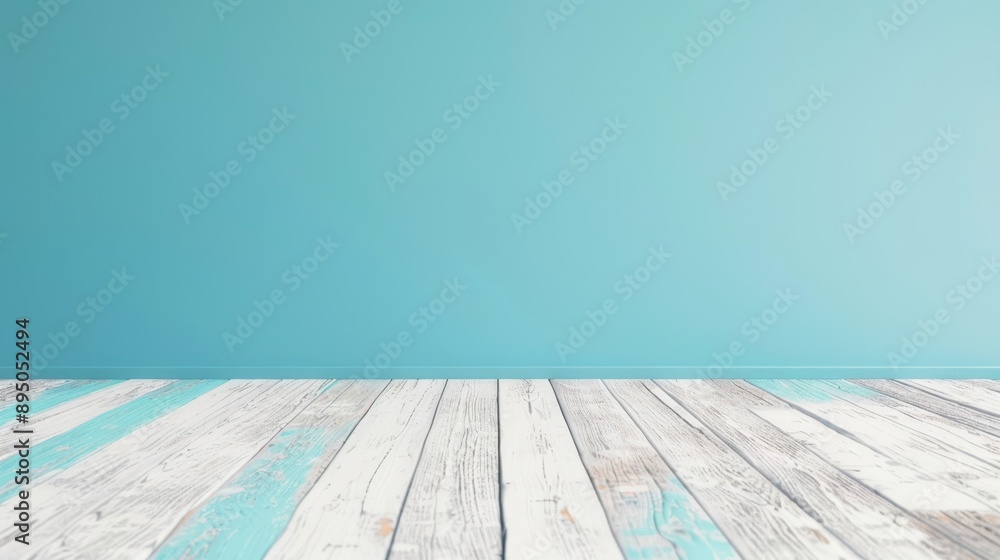 Empty wooden floor against a blue gradient wall, offering a simple backdrop for product photography or design work. Isolated on white. Empty wooden floor against a blue gradient wall, offering a simple backdrop for product photography or design work. Isolated on white.