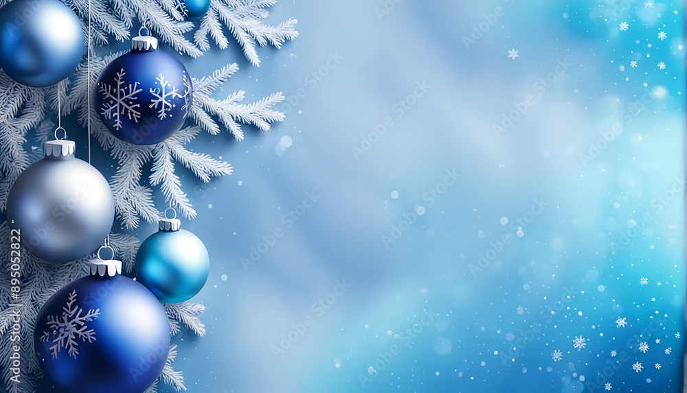 Elegant blue Christmas ornaments hang on frosted branches, creating a serene holiday backdrop with ample copyspace, perfect for festive greetings and seasonal designs.
Elegant blue Christmas ornaments hang on frosted branches, creating a serene holiday backdrop with ample copyspace, perfect for festive greetings and seasonal designs.