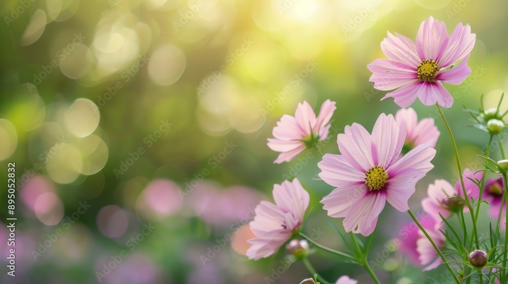 Pink Cosmos Flowers in a Sunny Garden Pink Cosmos Flowers in a Sunny Garden