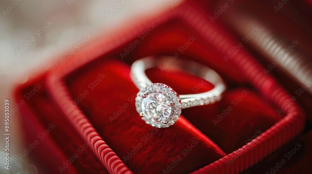 Sparkling Diamond Ring in Red Velvet Box Sparkling Diamond Ring in Red Velvet Box