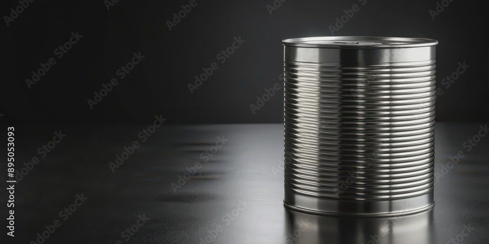 rendering of a tin can against a black background with copy space , tin can, metal, container, realistic, shiny, reflective rendering of a tin can against a black background with copy space , tin can, metal, container, realistic, shiny, reflective