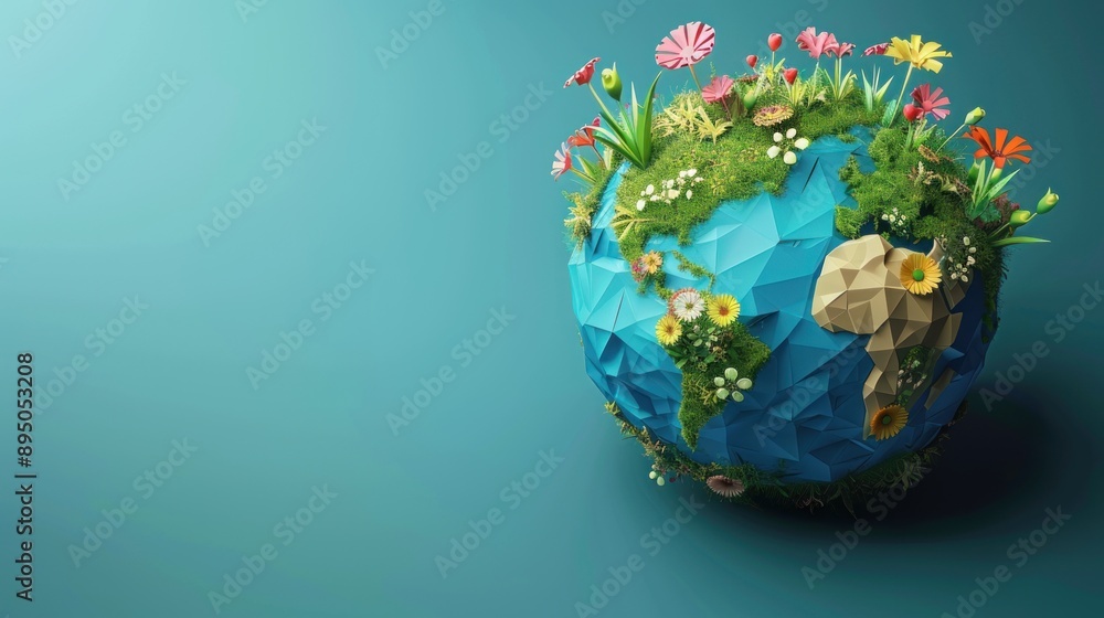 Earth Globe with Flowers and Grass Earth Globe with Flowers and Grass