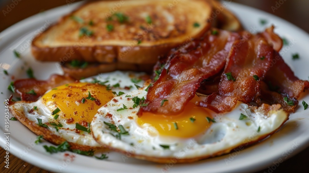 Delicious Breakfast with Bacon, Eggs, and Toast Delicious Breakfast with Bacon, Eggs, and Toast