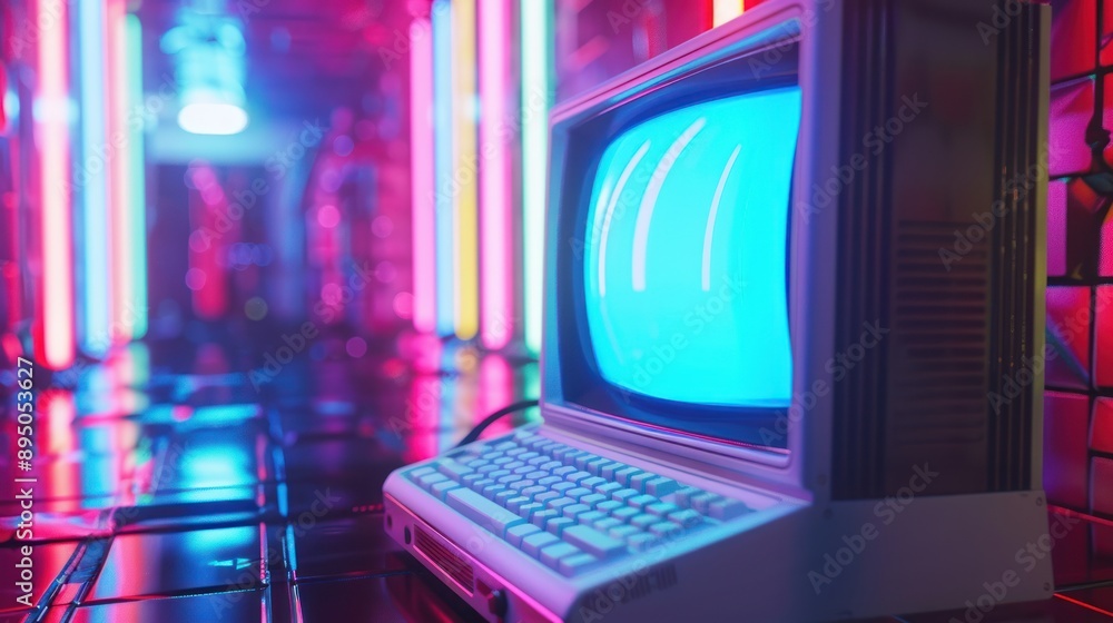 Retro Computer with Neon Lights Retro Computer with Neon Lights