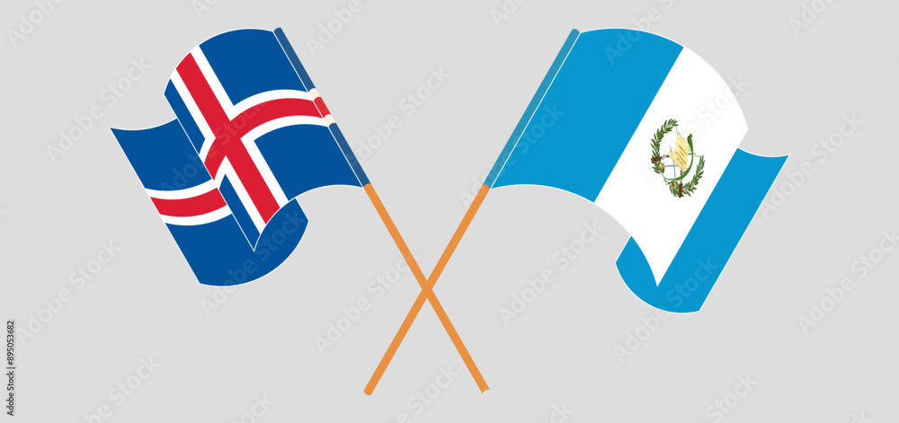 Crossed and waving flags of Iceland and Republic of Guatemala Crossed and waving flags of Iceland and Republic of Guatemala