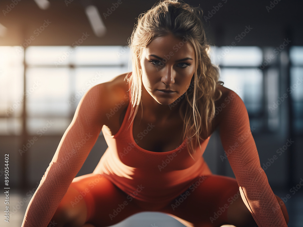 Cropped image of a young sportswoman stretching before running, warming up for exercise Cropped image of a young sportswoman stretching before running, warming up for exercise