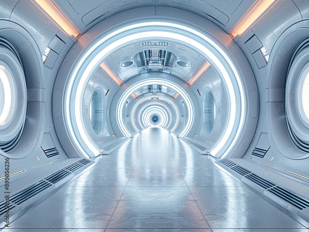 White background 3D room light abstract space technology tunnel stage floor. Empty white future 3D neon background studio futuristic corridor render modern interior silver road black wall design gray. White background 3D room light abstract space technology tunnel stage floor. Empty white future 3D neon background studio futuristic corridor render modern interior silver road black wall design gray.