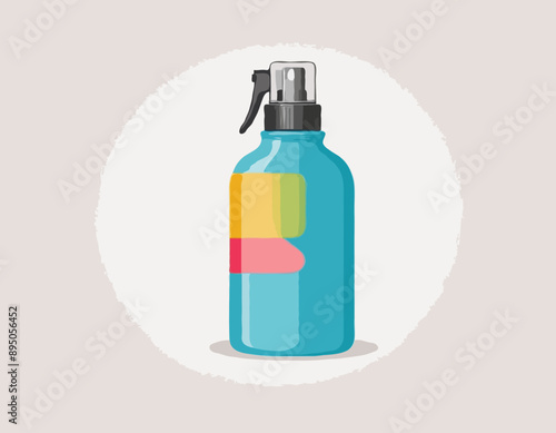 Empty spray bottle with plastic cap, blank label 