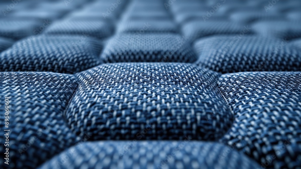Fototapeta premium The image is of a blue fabric with a pattern of squares