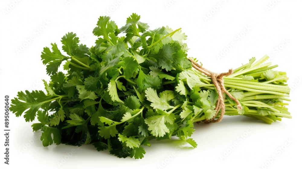 Cilantro And Lemon. Bundle of Cilantro, Aromatic Herb, Isolated on White Background Cilantro And Lemon. Bundle of Cilantro, Aromatic Herb, Isolated on White Background