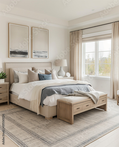Modern Luxury Bedroom with White Oak Flooring and Light Neutral Palette