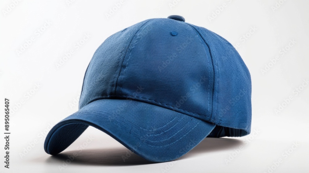 Blue Baseball Hat. Front and Back View of Empty Cap on Clean Cotton Background Blue Baseball Hat. Front and Back View of Empty Cap on Clean Cotton Background