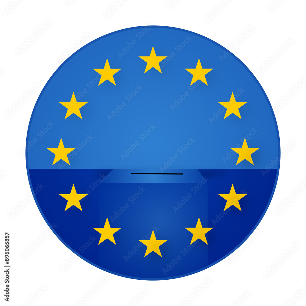 a ballot box with voting paper, symbol of the EUropean elections or parliamentary elections or fictitious, colors of the flag of EUrope of the EUropean Union, background creative abstract a ballot box with voting paper, symbol of the EUropean elections or parliamentary elections or fictitious, colors of the flag of EUrope of the EUropean Union, background creative abstract