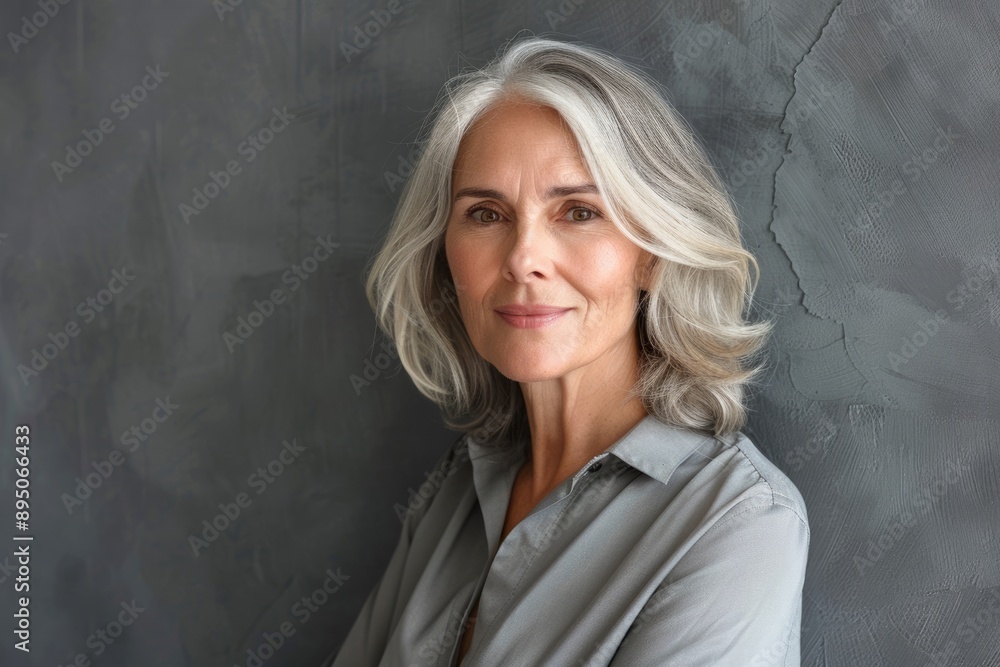 Fototapeta premium Old Woman Headshot. Smiling Mature Lady Posing in Elegant Portrait