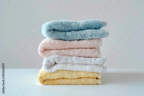 Terry Stack. Soft Towels Piled High on Clean White Background