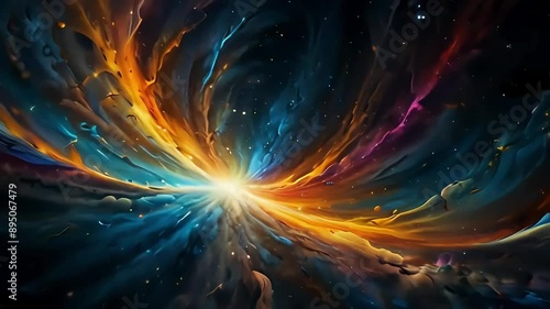 Fractal burst background of space, colorful rainbow colors, shining explosion sci fi themed, animated video loop