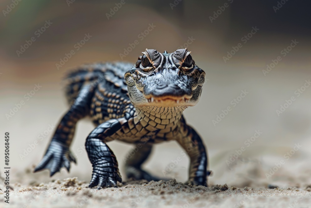 Obraz premium Baby Alligator in the Wild: Capturing the Nature and Wildlife of the American Alligator