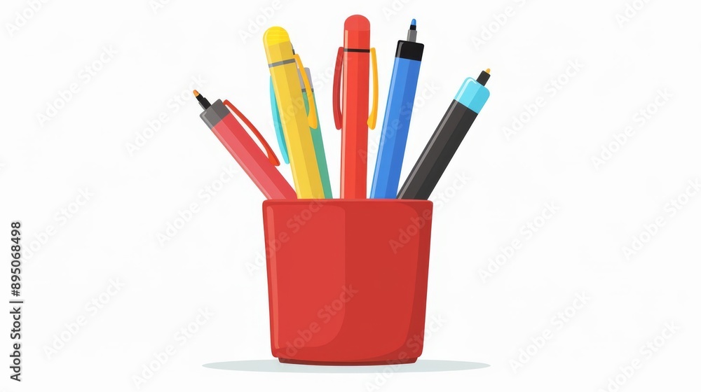 Pen holder, flat design illustration, organized, isolated on white background Pen holder, flat design illustration, organized, isolated on white background