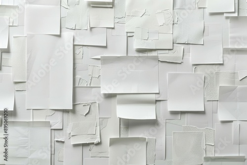 Wallpaper Mural Paper Taped On Wall. Variety of White Papers Stuck with Sticky Tape on Blank White Background Torontodigital.ca