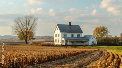 Pennsylvania House. Amish Country Farmhouse in American Countryside © Popelniushka