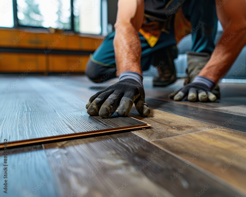 Professional photo of a vinyl flooring being placed into the living room floor Professional photo of a vinyl flooring being placed into the living room floor