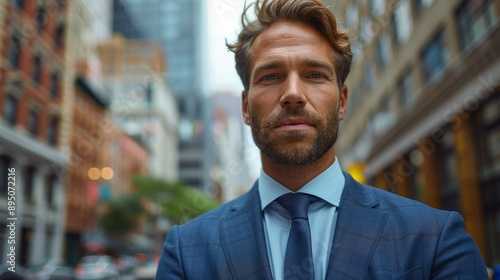 Confident Businessman Standing in City Street During Daytime