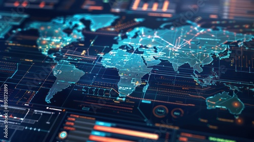 advanced digital interface for tracking international trade flows, with detailed maps and transaction logs