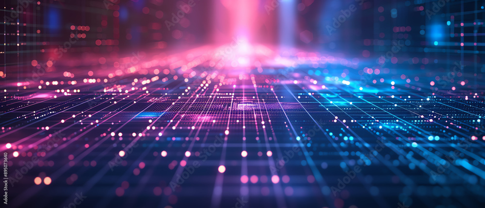 Hightech digital technology background featuring neon grids and virtual reality elements Hightech digital technology background featuring neon grids and virtual reality elements