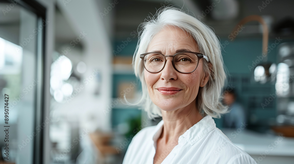 Satisfied elderly woman in dentist office looking at camera Satisfied elderly woman in dentist office looking at camera