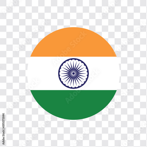 India flag - circle vector flag isolated on checkerboard transparent background