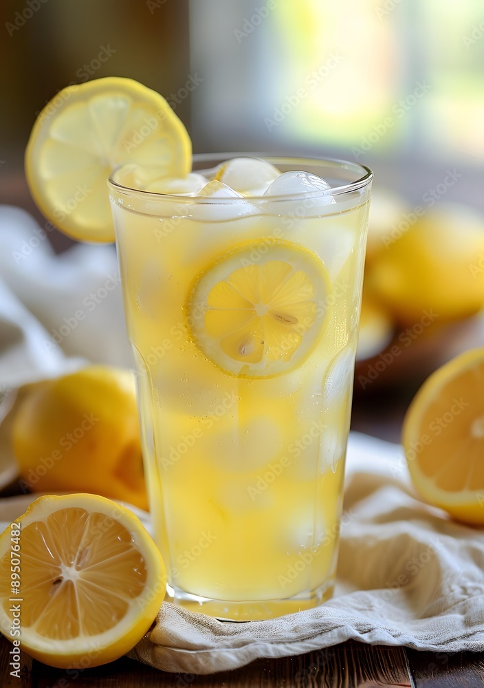Glass of Iced Lemonade with Lemon Slices Glass of Iced Lemonade with Lemon Slices